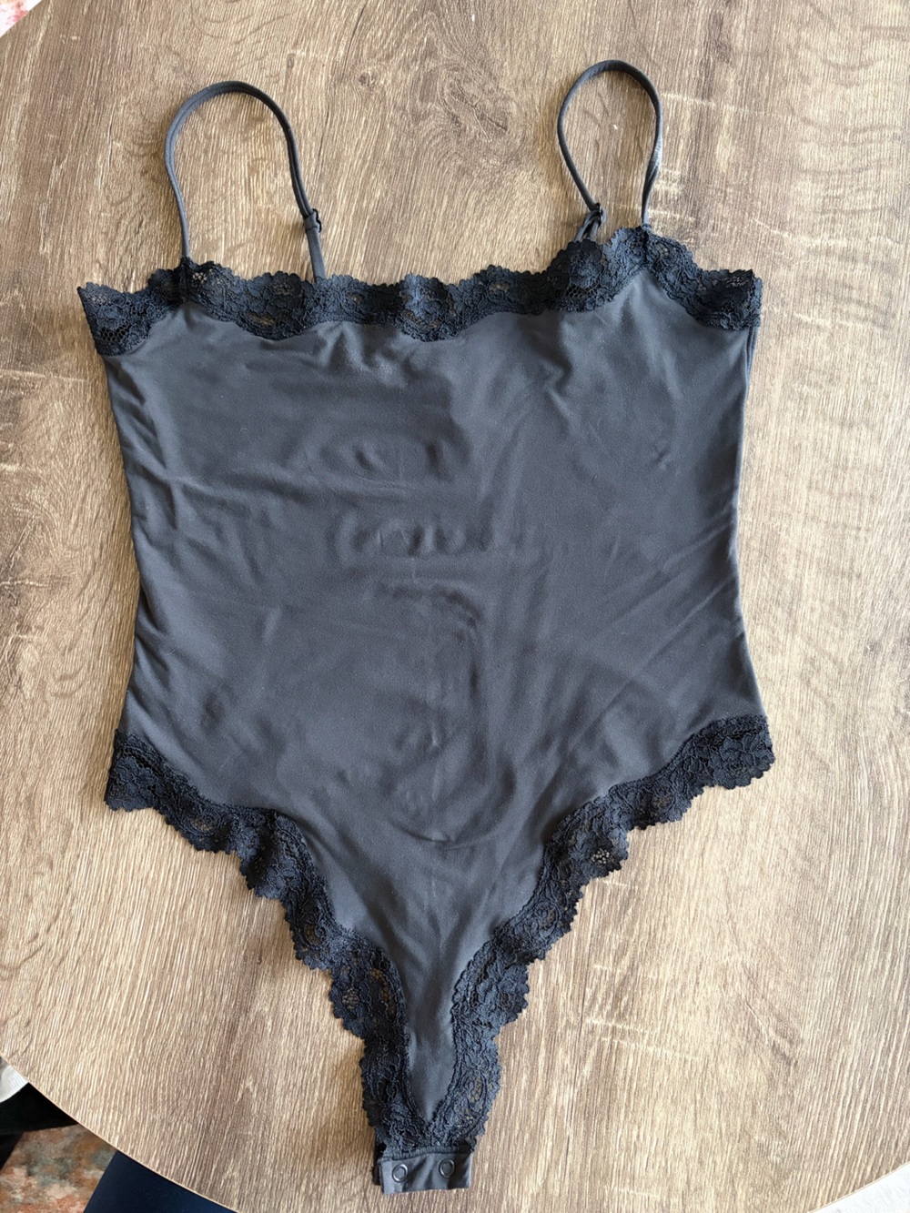 SKIMS Black Lace-Trim Bodysuit
